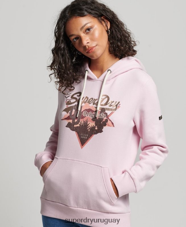 uy Superdry mujer sudadera con capucha y logo vintage rosa DT2N8Z2219 ropa
