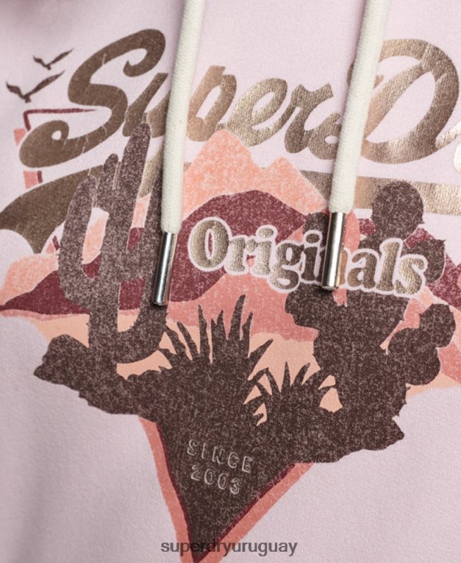 uy Superdry mujer sudadera con capucha y logo vintage rosa DT2N8Z2219 ropa