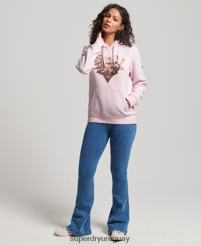 uy Superdry mujer sudadera con capucha y logo vintage rosa DT2N8Z2219 ropa