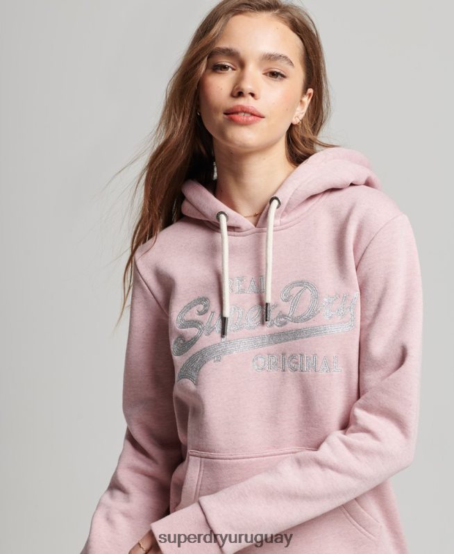 uy Superdry mujer sudadera con capucha y logo vintage rosa DT2N8Z2276 ropa