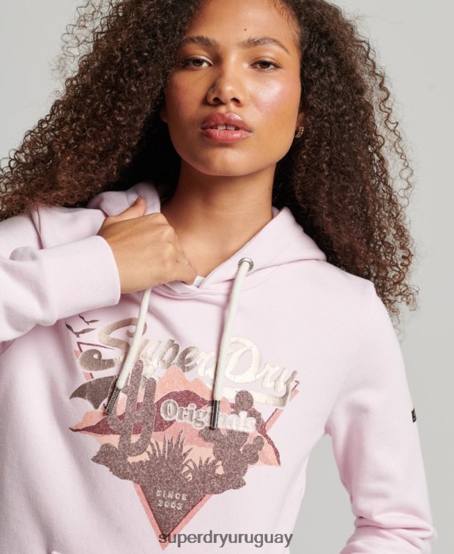 uy Superdry mujer sudadera con capucha y logo vintage rosa DT2N8Z3292 ropa