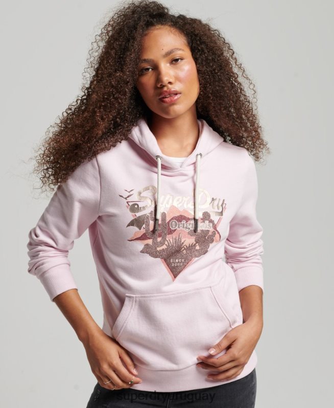 uy Superdry mujer sudadera con capucha y logo vintage rosa DT2N8Z3292 ropa