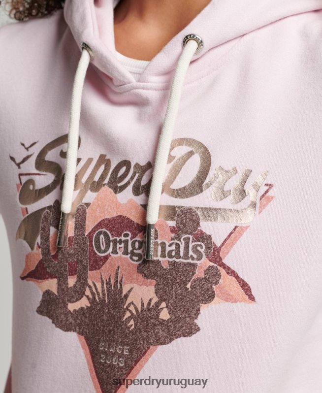 uy Superdry mujer sudadera con capucha y logo vintage rosa DT2N8Z3292 ropa