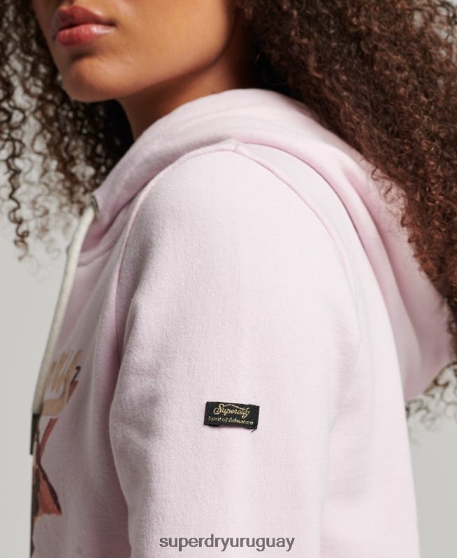 uy Superdry mujer sudadera con capucha y logo vintage rosa DT2N8Z3292 ropa