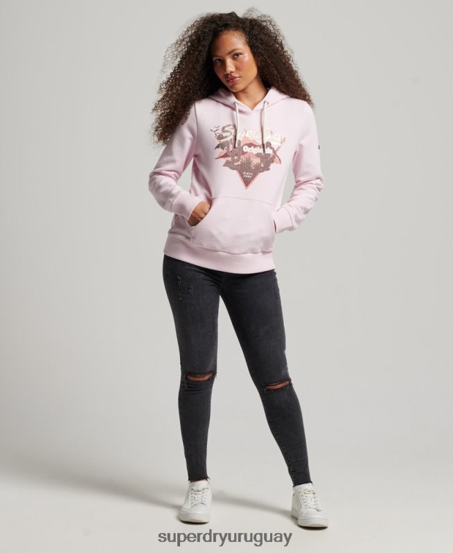 uy Superdry mujer sudadera con capucha y logo vintage rosa DT2N8Z3292 ropa