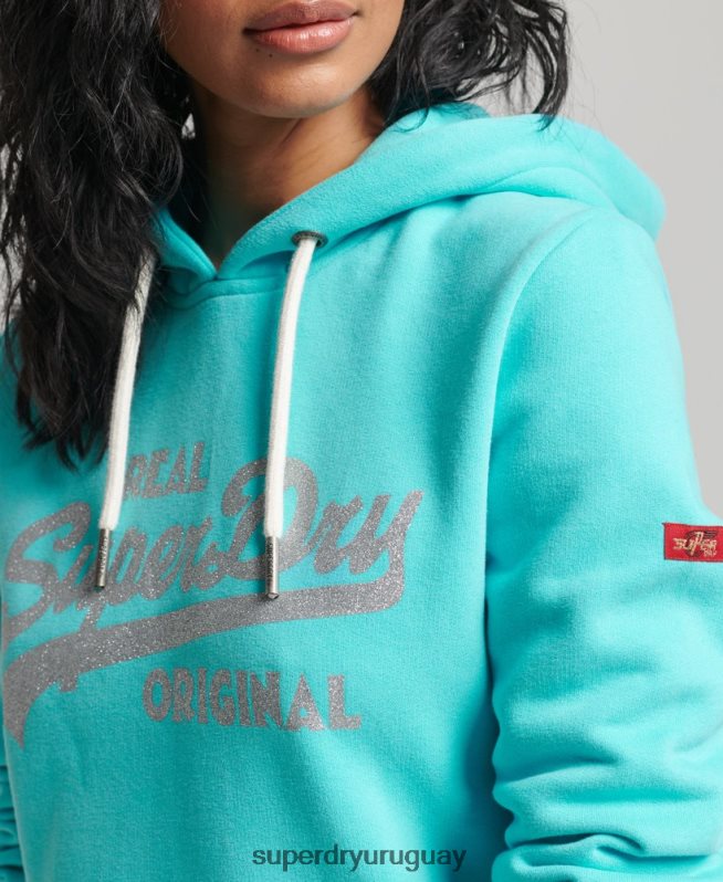 uy Superdry mujer sudadera con capucha y logo vintage turquesa DT2N8Z3423 ropa