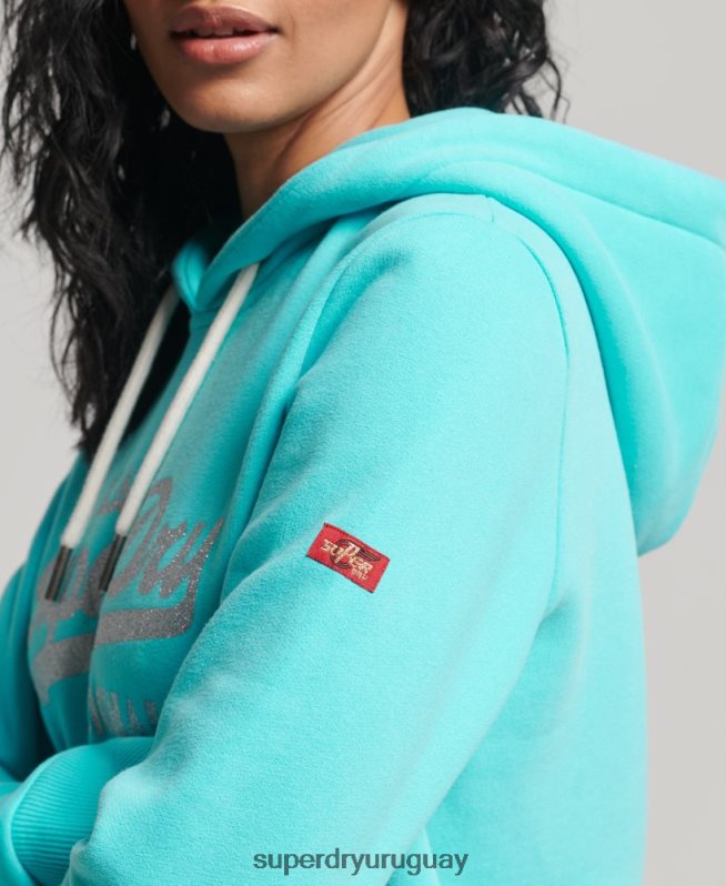 uy Superdry mujer sudadera con capucha y logo vintage turquesa DT2N8Z3423 ropa