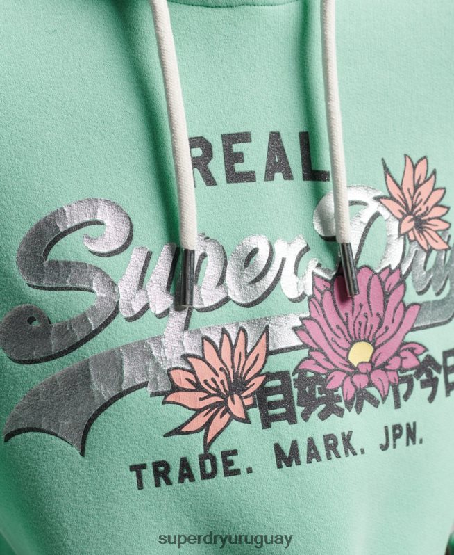 uy Superdry mujer sudadera con capucha y logo vintage verde DT2N8Z2294 ropa