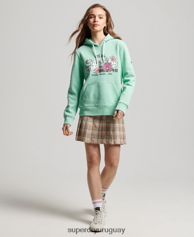 uy Superdry mujer sudadera con capucha y logo vintage verde DT2N8Z2294 ropa
