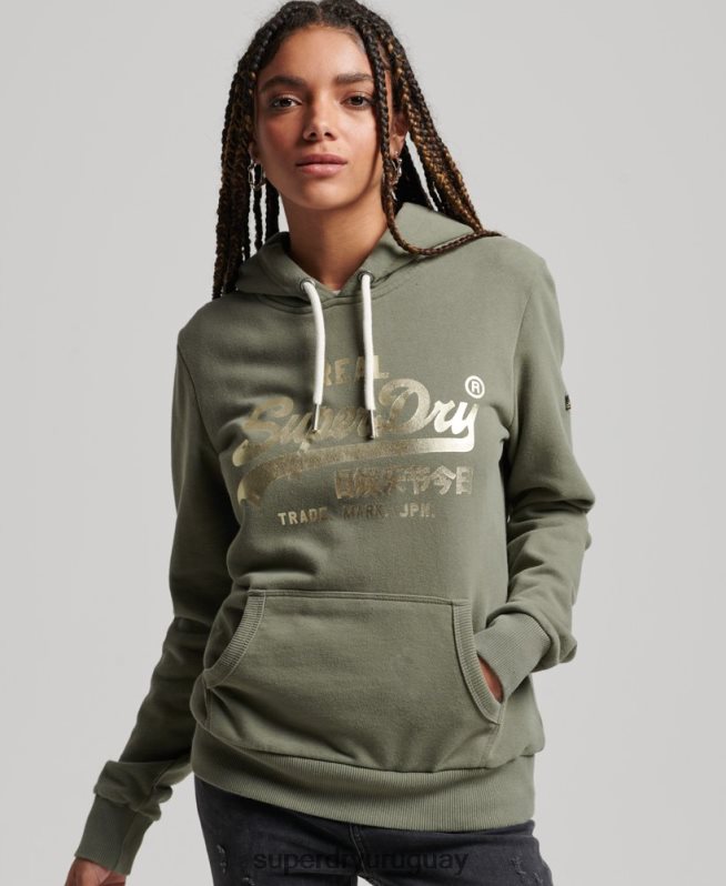 uy Superdry mujer sudadera con capucha y logo vintage verde DT2N8Z3276 ropa