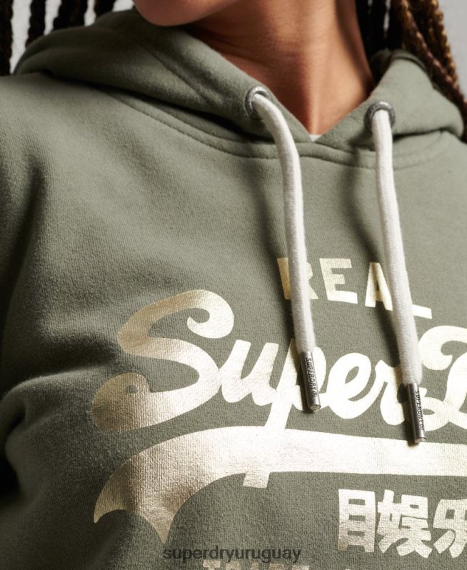 uy Superdry mujer sudadera con capucha y logo vintage verde DT2N8Z3276 ropa