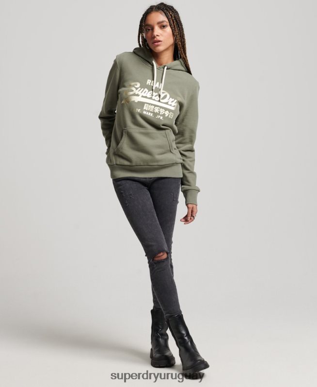 uy Superdry mujer sudadera con capucha y logo vintage verde DT2N8Z3276 ropa