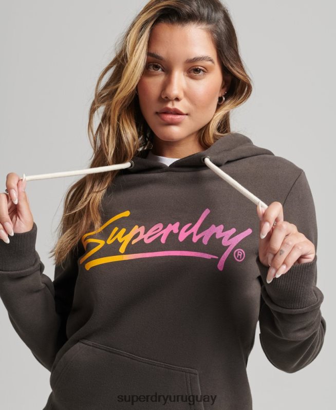 uy Superdry mujer sudadera con capucha y motivo del centro de la ciudad gris oscuro DT2N8Z6079 ropa