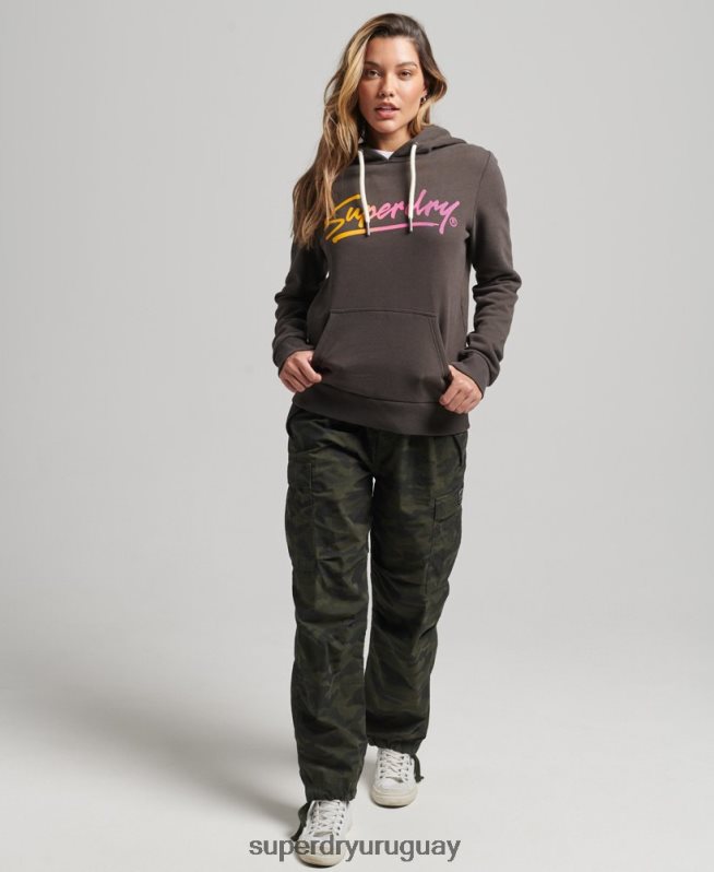 uy Superdry mujer sudadera con capucha y motivo del centro de la ciudad gris oscuro DT2N8Z6079 ropa
