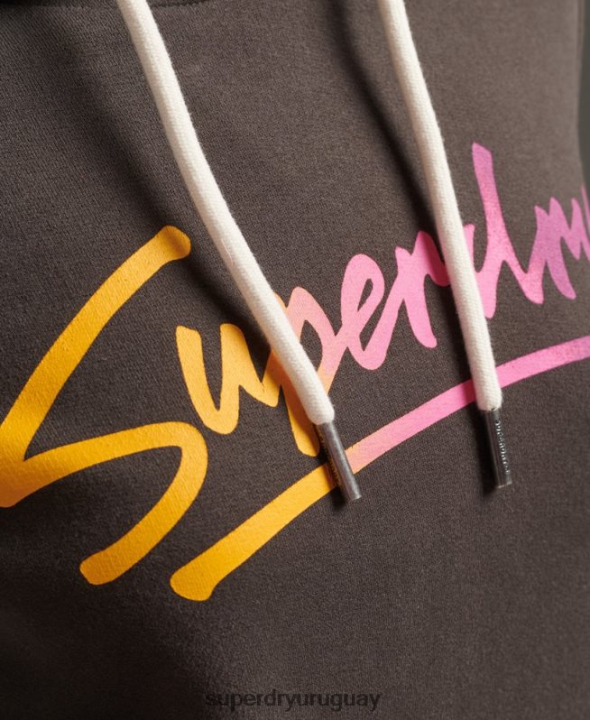 uy Superdry mujer sudadera con capucha y motivo del centro de la ciudad gris oscuro DT2N8Z6079 ropa