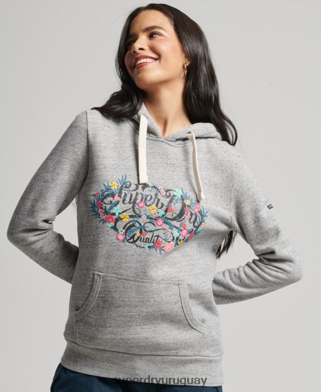 uy Superdry mujer sudadera con capucha y motivo floral gris DT2N8Z3376 ropa