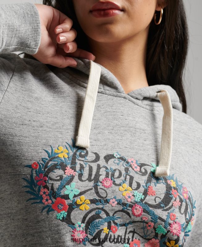uy Superdry mujer sudadera con capucha y motivo floral gris DT2N8Z3376 ropa