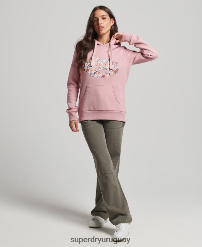 uy Superdry mujer sudadera con capucha y motivo floral rosa DT2N8Z3426 ropa