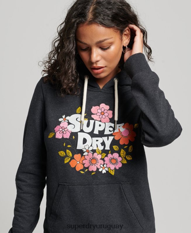 uy Superdry mujer sudadera con capucha y motivo floral vintage negro DT2N8Z3461 ropa