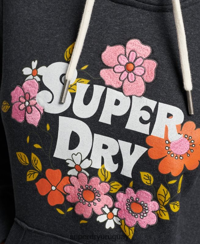 uy Superdry mujer sudadera con capucha y motivo floral vintage negro DT2N8Z3461 ropa