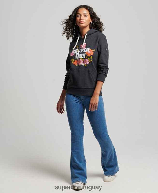 uy Superdry mujer sudadera con capucha y motivo floral vintage negro DT2N8Z3461 ropa