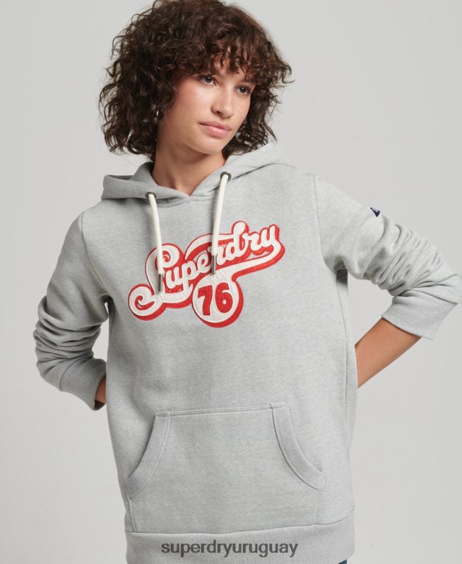 uy Superdry mujer sudadera con capucha y texto de nostalgia gris DT2N8Z3418 ropa