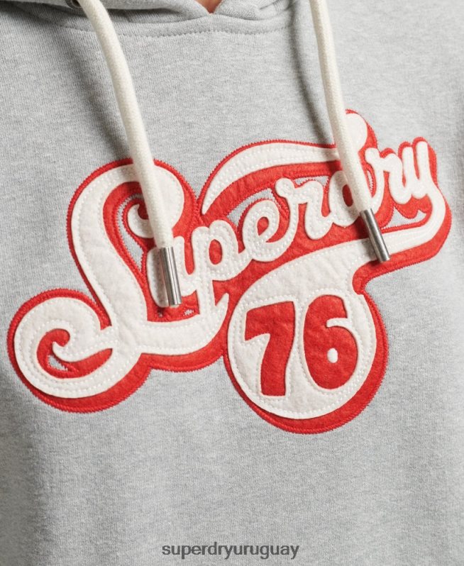 uy Superdry mujer sudadera con capucha y texto de nostalgia gris DT2N8Z3418 ropa