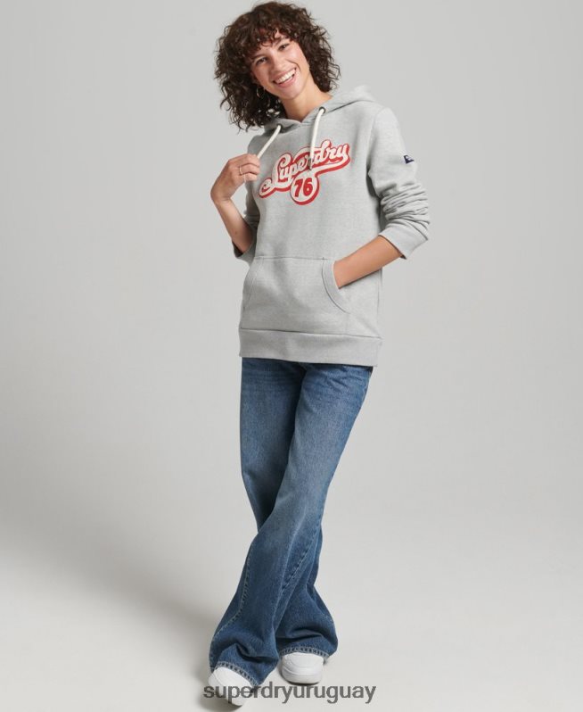 uy Superdry mujer sudadera con capucha y texto de nostalgia gris DT2N8Z3418 ropa