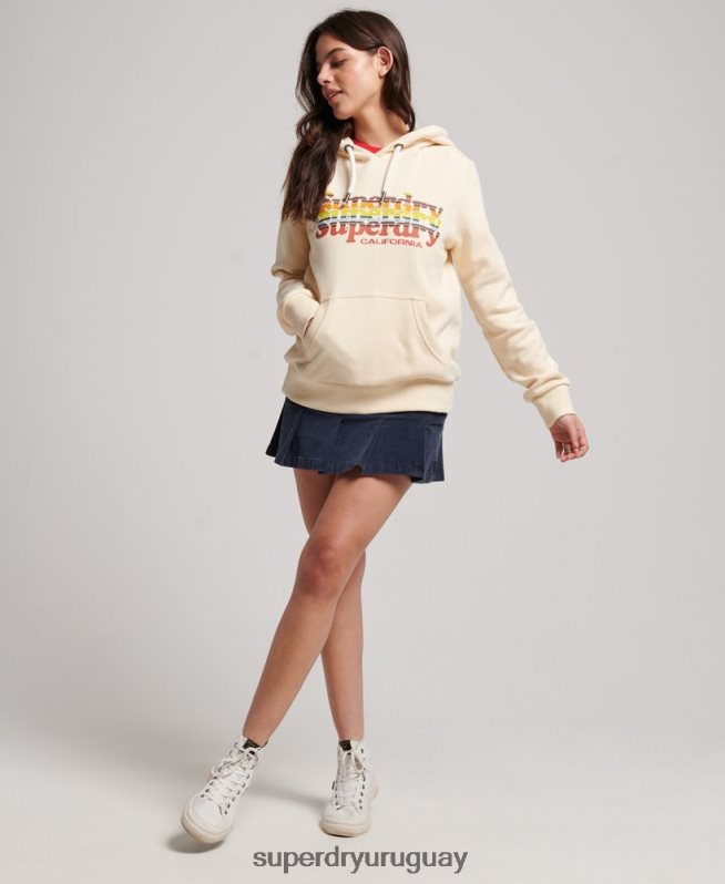 uy Superdry mujer sudadera con capucha y texto vintage blanco DT2N8Z2304 ropa