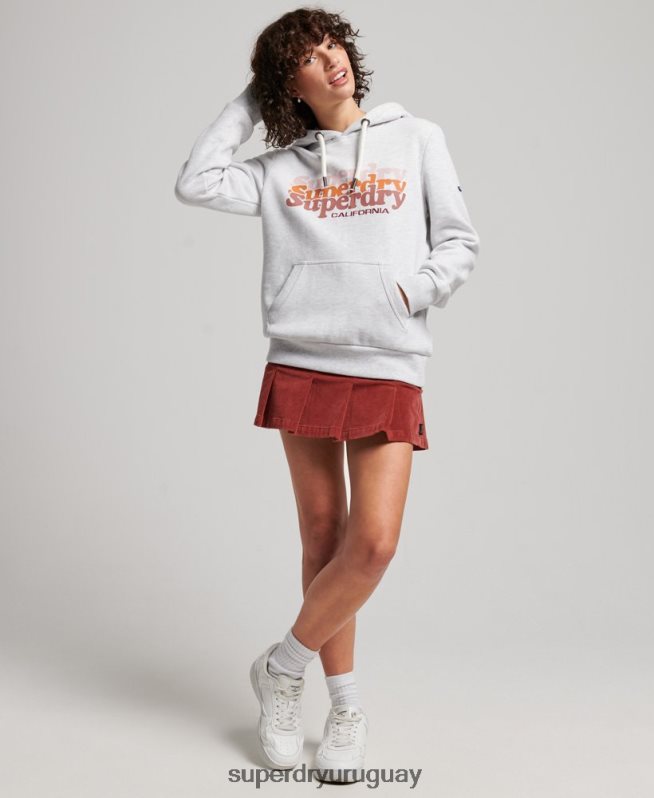 uy Superdry mujer sudadera con capucha y texto vintage gris claro DT2N8Z2223 ropa