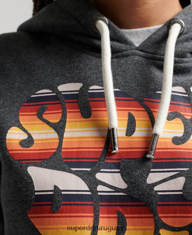 uy Superdry mujer sudadera con capucha y texto vintage gris oscuro DT2N8Z3406 ropa