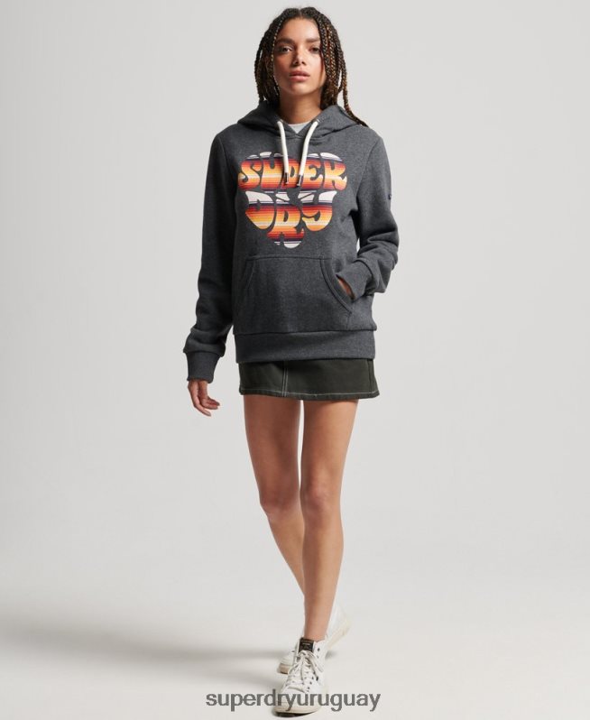 uy Superdry mujer sudadera con capucha y texto vintage gris oscuro DT2N8Z3406 ropa