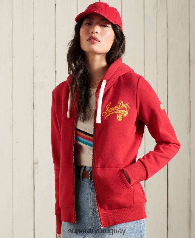 uy Superdry mujer sudadera con cremallera colegial rojo DT2N8Z6177 ropa