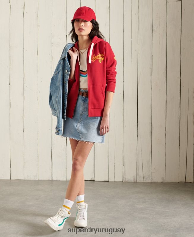 uy Superdry mujer sudadera con cremallera colegial rojo DT2N8Z6177 ropa
