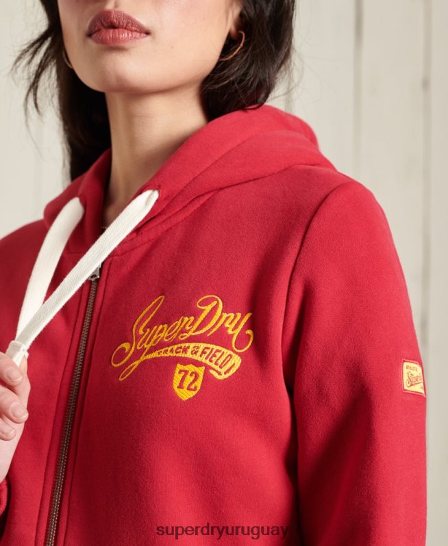 uy Superdry mujer sudadera con cremallera colegial rojo DT2N8Z6177 ropa