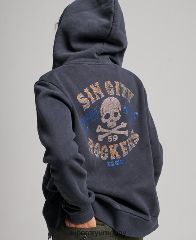 uy Superdry mujer sudadera con cremallera de la tienda de merchandising vintage negro DT2N8Z3310 ropa