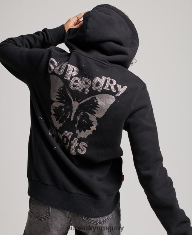uy Superdry mujer sudadera con cremallera de la tienda de merchandising vintage negro DT2N8Z3351 ropa