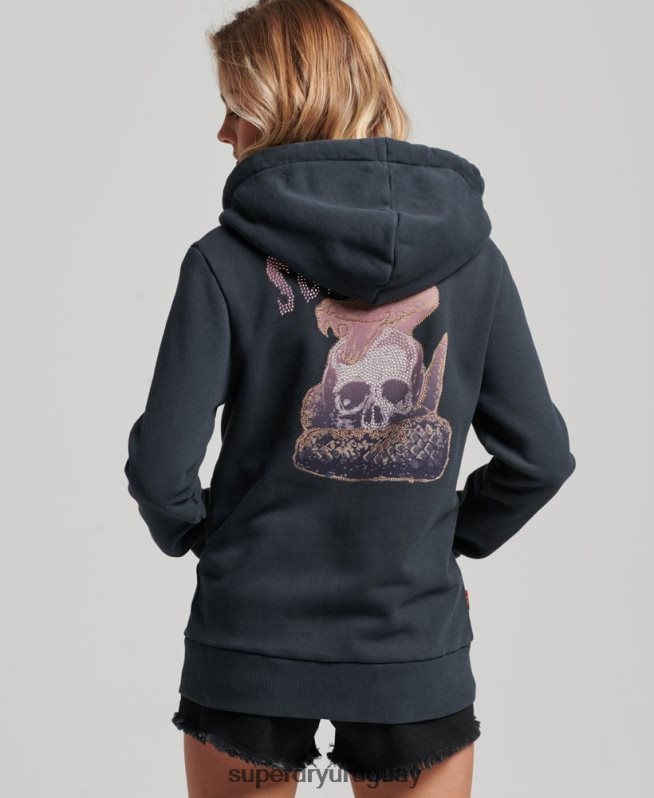 uy Superdry mujer sudadera con cremallera de la tienda de merchandising vintage negro DT2N8Z3382 ropa