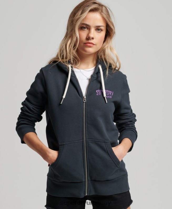uy Superdry mujer sudadera con cremallera de la tienda de merchandising vintage negro DT2N8Z3382 ropa