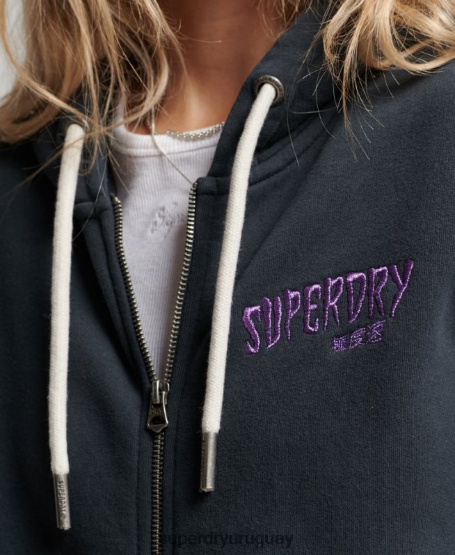 uy Superdry mujer sudadera con cremallera de la tienda de merchandising vintage negro DT2N8Z3382 ropa