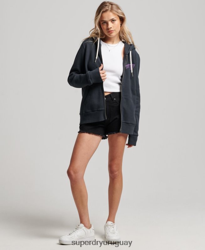 uy Superdry mujer sudadera con cremallera de la tienda de merchandising vintage negro DT2N8Z3382 ropa