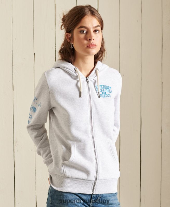 uy Superdry mujer sudadera con cremallera de pista y campo gris claro DT2N8Z6085 ropa