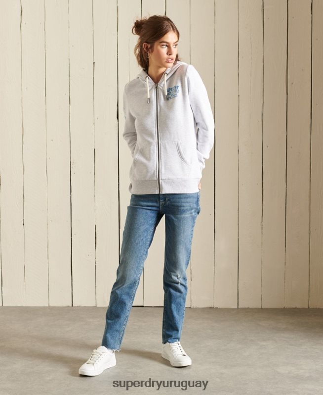 uy Superdry mujer sudadera con cremallera de pista y campo gris claro DT2N8Z6085 ropa