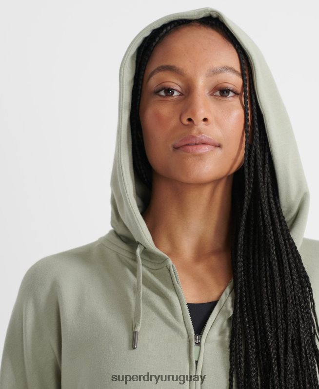uy Superdry mujer sudadera con cremallera flexible verde DT2N8Z5917 ropa