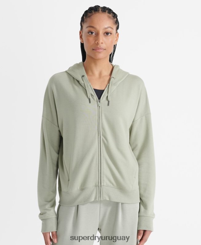 uy Superdry mujer sudadera con cremallera flexible verde DT2N8Z5917 ropa