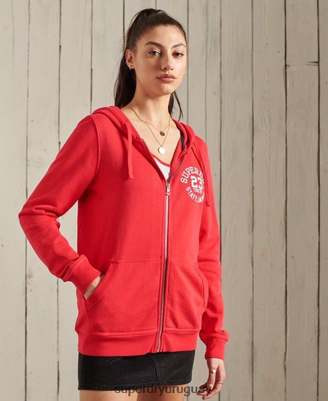 uy Superdry mujer sudadera con cremallera superstate rojo DT2N8Z3506 ropa