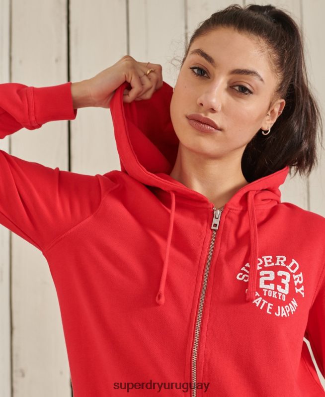 uy Superdry mujer sudadera con cremallera superstate rojo DT2N8Z3506 ropa