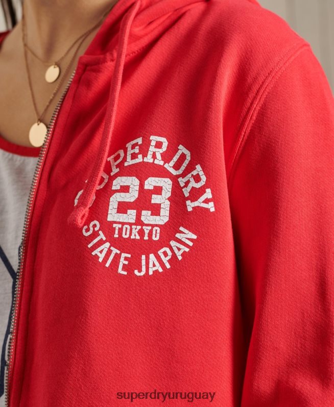 uy Superdry mujer sudadera con cremallera superstate rojo DT2N8Z3506 ropa