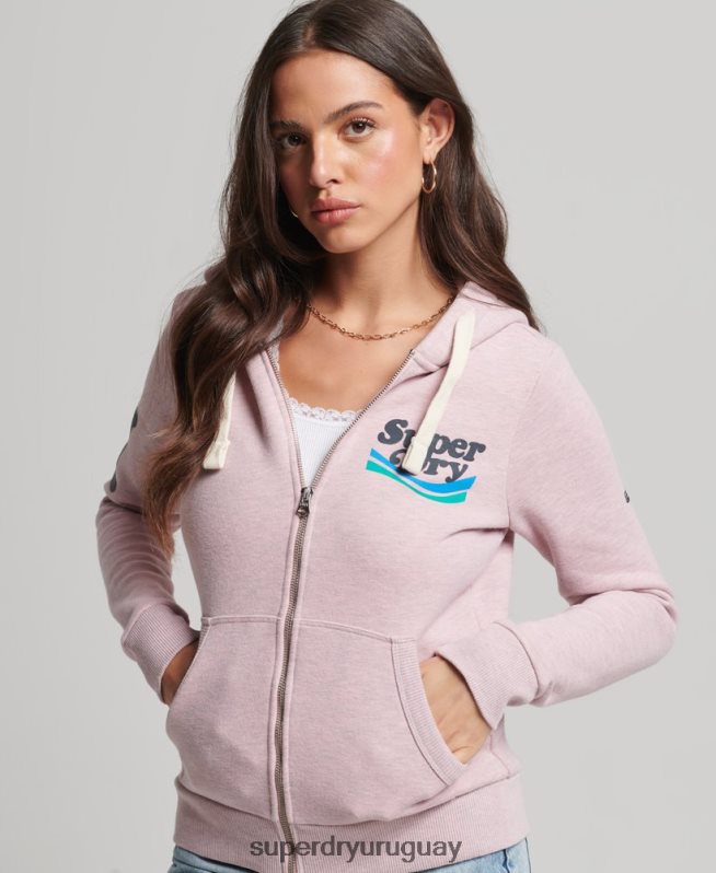 uy Superdry mujer sudadera con cremallera vintage cooper nostálgico rosa DT2N8Z3298 ropa
