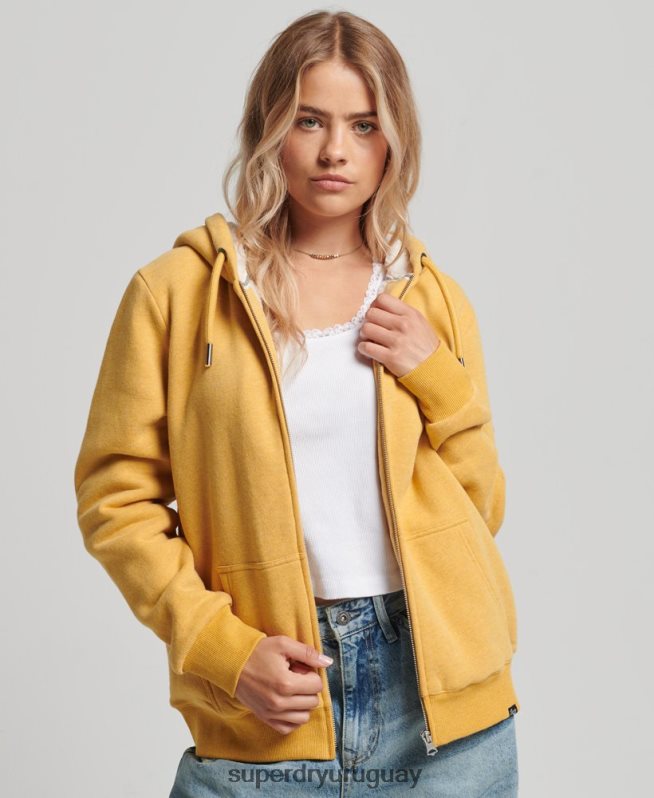uy Superdry mujer sudadera con cremallera y forro de borreguito esencial amarillo DT2N8Z5754 ropa